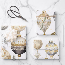 Hoja De Papel De Regalo Ornamentos dorados de Navidad Black Vintage