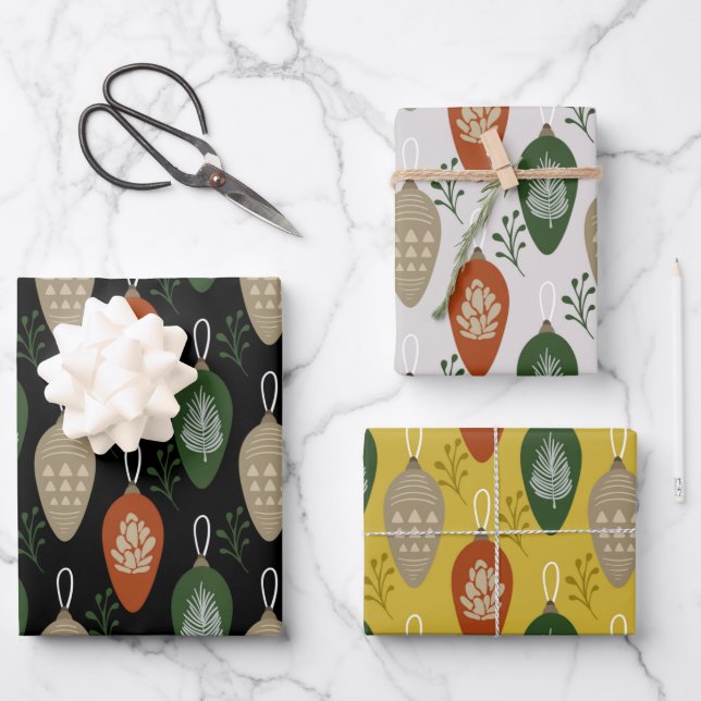 Hoja De Papel De Regalo Ornamentos escandinavos de mediados del siglo (Anverso)