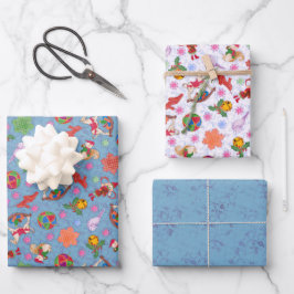 Hoja De Papel De Regalo Ornamentos mágicos de Navidad románticos y azules