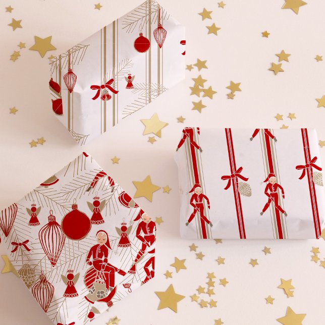 Hoja De Papel De Regalo Ornamentos modernos y singulares de Navidad (Wrap your presents in modern whimsically hand drawn Christmas ornaments)