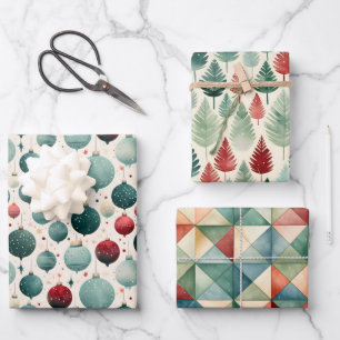 Hoja De Papel De Regalo Ornamentos, navidades de pinos patrón acuarela