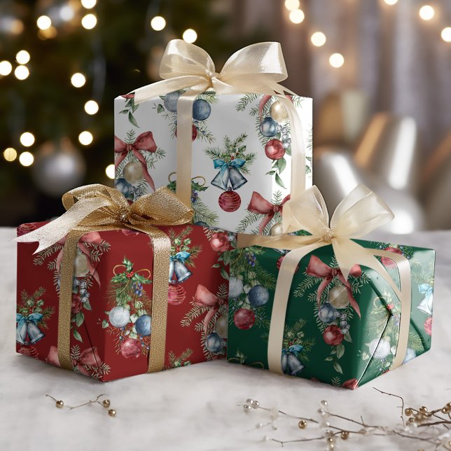 Hoja De Papel De Regalo Ornamentos navideños acuarelas Fiesta elegante (Subido por el creador)