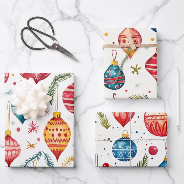 Hoja De Papel De Regalo Ornamentos navideños caprichosos (Anverso)