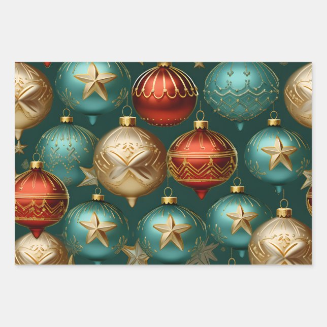 Hoja De Papel De Regalo Ornamentos navideños delgados en 3D (Anverso)