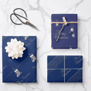 Hoja De Papel De Regalo Ornamentos navideños plateados