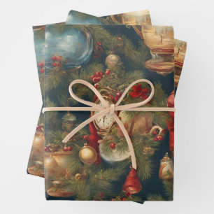 Hoja De Papel De Regalo Ornamentos navideños victorianos de color pastel