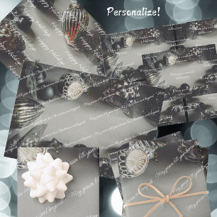 Hoja De Papel De Regalo Ornamentos Vintage de Navidad Negra con cinta de o