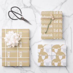Hoja De Papel De Regalo Oro Beige Eid Adha Mubarak Kaaba Sheep