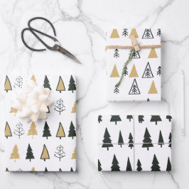 Hoja De Papel De Regalo Oro blanco negro moderno árbol de Navidad