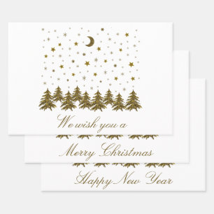 Hoja De Papel De Regalo Oro espumoso árbol de Navidad, luna, estrellas Nav