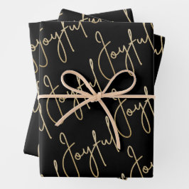 Hoja De Papel De Regalo Oro JOYFUL en negro