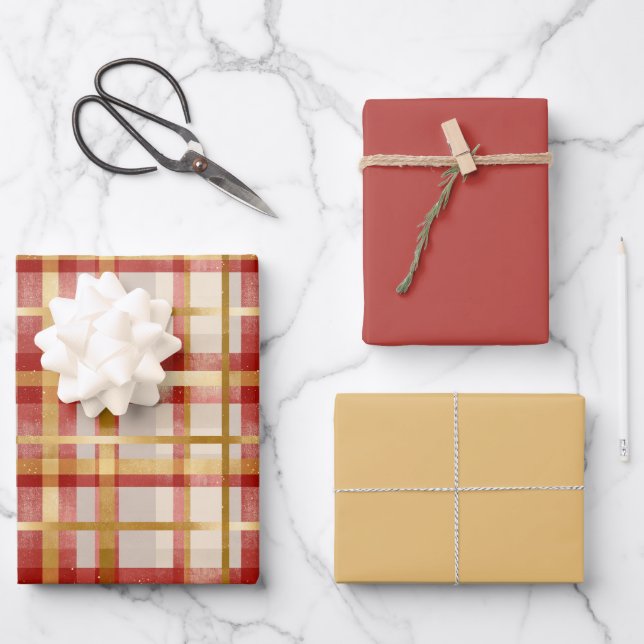 Hoja De Papel De Regalo Oro Navidades rojos colocados (Anverso)