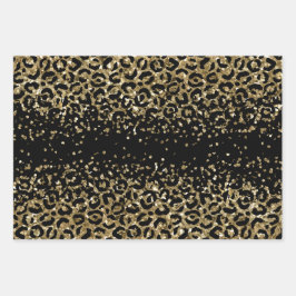 Hoja De Papel De Regalo Oro Negro Leopardo Estampado Brillo Glam