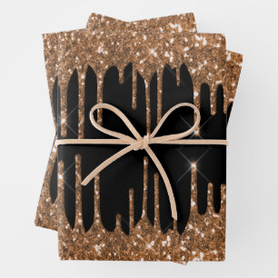 Hoja De Papel De Regalo Oro negro purpurina gotas lujo femenino