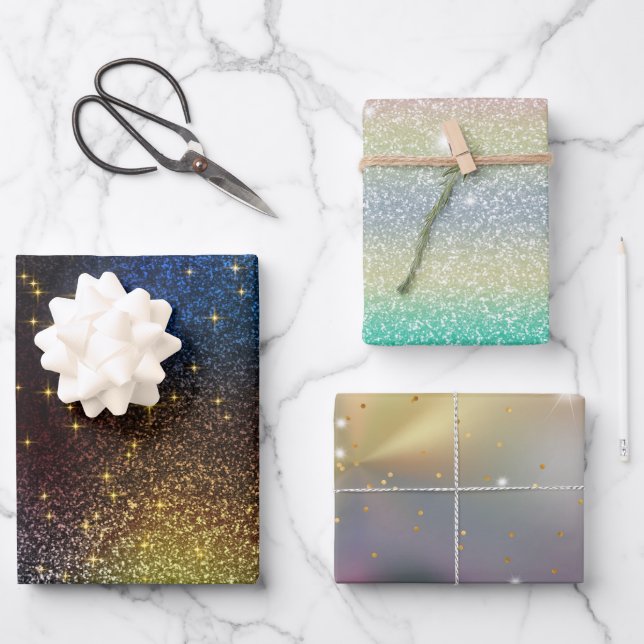 Hoja De Papel De Regalo Oro purpurina, plata (Anverso)