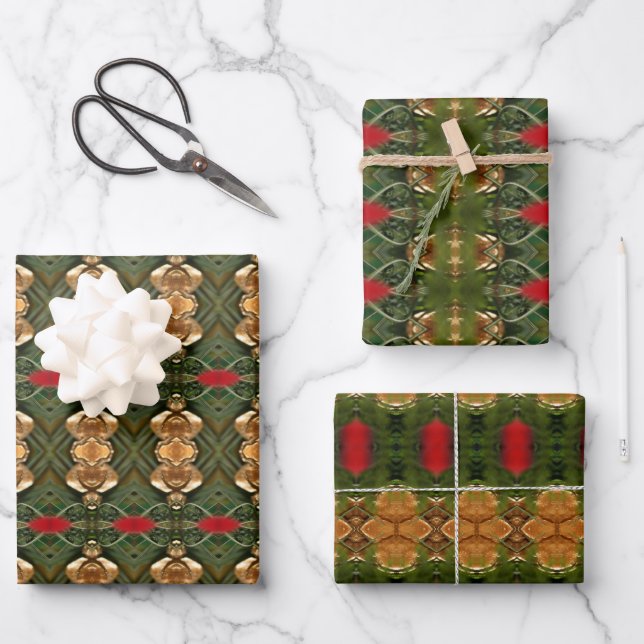 Hoja De Papel De Regalo Oro Rojo Y Verde (Anverso)