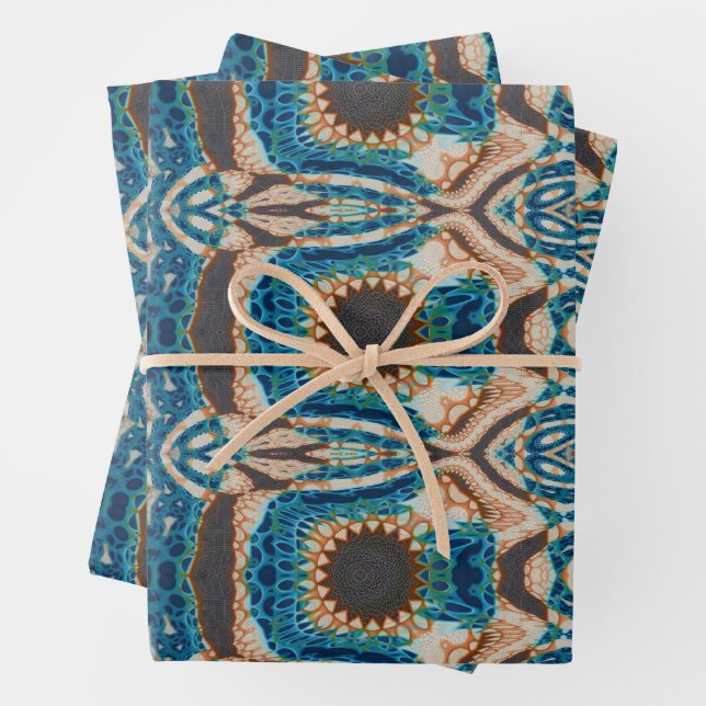 Hoja De Papel De Regalo Oro turquesa Sol Southwestern Art (In situ)