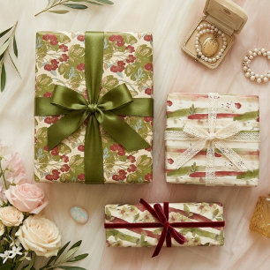 Hoja De Papel De Regalo Orquídeas Botánicas Rojo Verde Chic Aquarela TMF26
