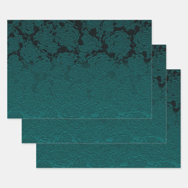 Hoja De Papel De Regalo Oscuro Verde azulado Elegante Suculento Patrón Des (Set)