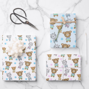 Hoja De Papel De Regalo Oso De Bebé Y Cebra