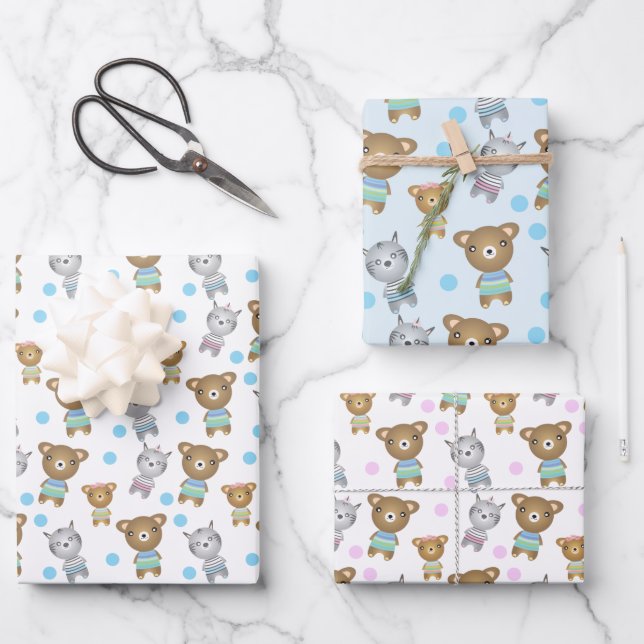 Hoja De Papel De Regalo Oso De Bebé Y Cebra (Anverso)