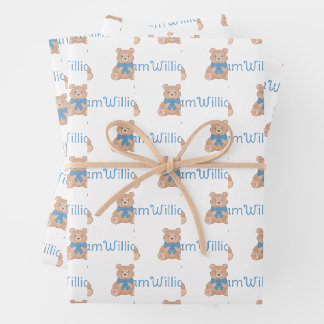 Hoja De Papel De Regalo Oso de peluche azul dulce con Baby Shower Bow