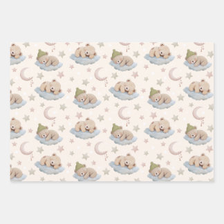 Hoja De Papel De Regalo Oso de peluche con estrellas y luna