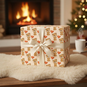 Hoja De Papel De Regalo Oso de peluche con globos de corazón Naranja