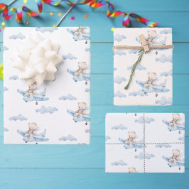 Hoja De Papel De Regalo Oso de peluche en avión