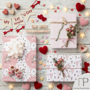 Hoja De Papel De Regalo Oso de peluche rosa 1er día de San Valentín