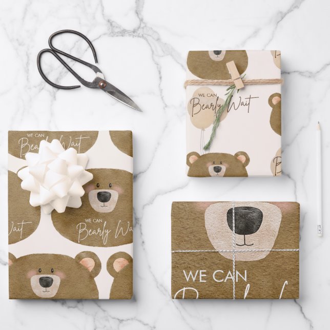Hoja De Papel De Regalo Oso lindo Podemos anticipar Baby Shower de espera  (Anverso)