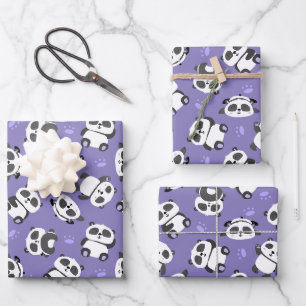 Hoja De Papel De Regalo Oso panda adorable pata fondo azul
