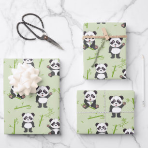 Hoja De Papel De Regalo Oso Panda Bonito Patrón de Animales Kawaii de Bamb