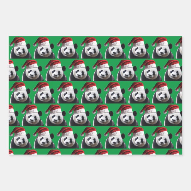 Hoja De Papel De Regalo Oso Panda llevando un Gorra de Papá Noel (Anverso)