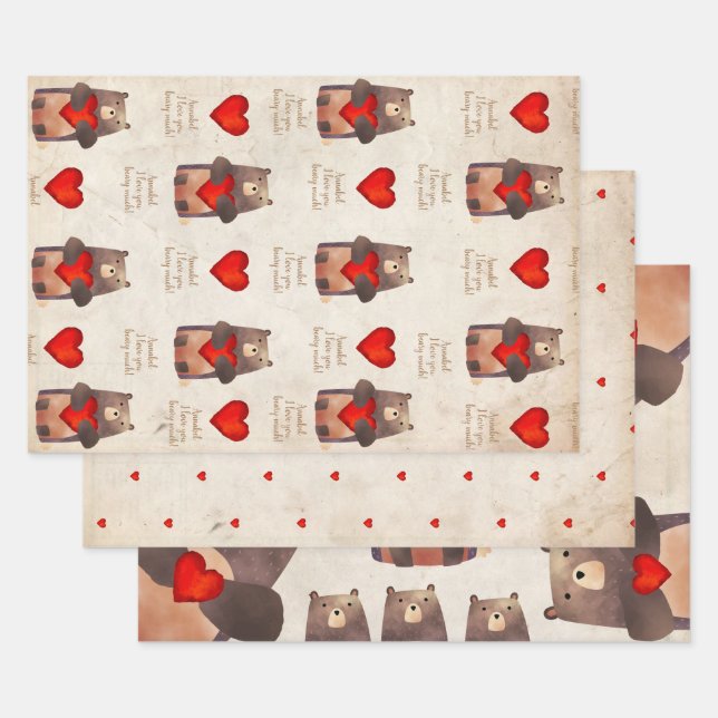 Hoja De Papel De Regalo Oso personalizado con corazón (Set)