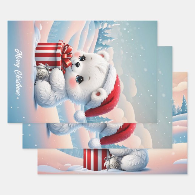 Hoja De Papel De Regalo Oso polar de pequeños Navidades (Set)