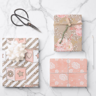 HOJA DE PAPEL DE REGALO OSOS DE FLORES DE NIÑAS DE COLOR ACUÁTICO PINK & T