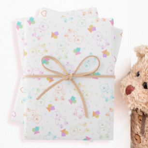 Hoja De Papel De Regalo Osos de peluche con corazón en el arcoiris pastel