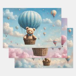 Hoja De Papel De Regalo Osos de peluche en globos de aire caliente