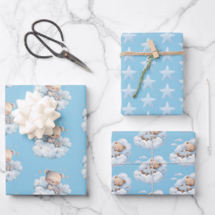 Hoja De Papel De Regalo Osos de peluche y estrellas azules