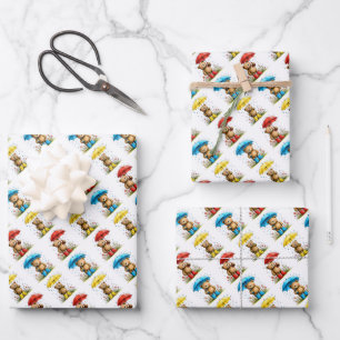 Hoja De Papel De Regalo Osos Lindos en Chanclos con Paraguas Caprichosos