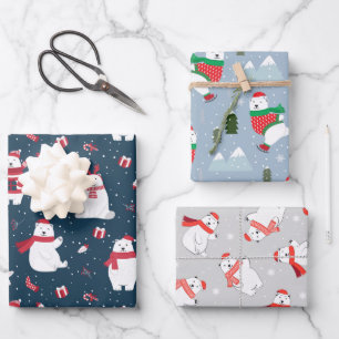 Hoja De Papel De Regalo Osos polares cortos en tres modelos de Navidades a