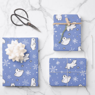 Hoja De Papel De Regalo Osos Polares Cutetos Brillantes De Nieve