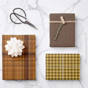 Hoja De Papel De Regalo Otoño Browns Plaid Trio