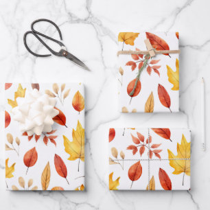 Hoja De Papel De Regalo Otoño Cae Deja El Patrón De Boho Marrón Terracotta