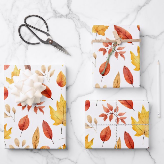 Hoja De Papel De Regalo Otoño Cae Deja El Patrón De Boho Marrón Terracotta (Anverso)