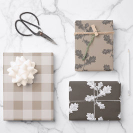 Hoja De Papel De Regalo Otoño Foliage deja un patrón revestido marrón