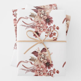 Hoja De Papel De Regalo Otoño rústico florece color de agua de fondo blanc