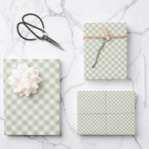 Hoja De Papel De Regalo Otoño Temprano Retro Gingham Olivo Suave
