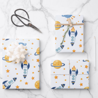 Hoja De Papel De Regalo outer space Wrapping Paper Flat Sheet Set of 3